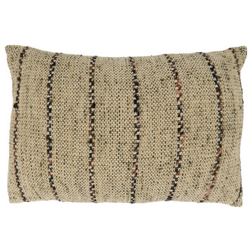 Pillow With Thin Stripe Design, Natural, 16"x24", Poly Filled