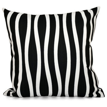 Wavy Stripe Decorative Pillow, Black, 16"x16"