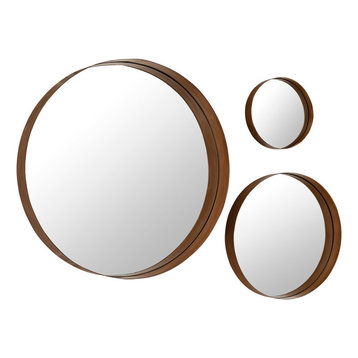 Banded Round Copper Mirrors, 3-Piece Set
