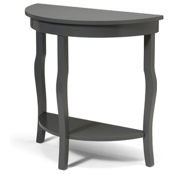 Lillian Wood Half Moon Console Table With Curved Legs and Shelf, Gray