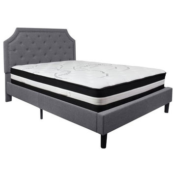 Flash Furniture Queen Platform Panel Bed and Mattress in Light Gray