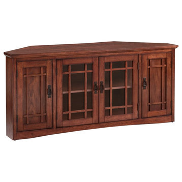 Leick 56" Corner TV Wood Stand in Mission Oak