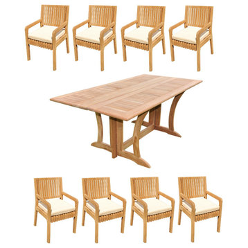 9-Piece Outdoor Patio Teak Dining Set: 69" Warwick Table, 8 Maldives Arm Chairs