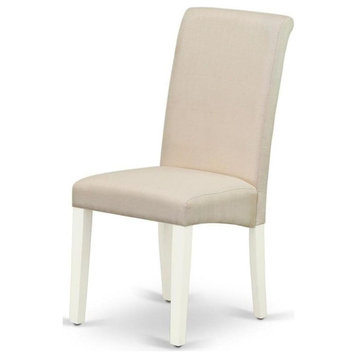 Set of 2 Dining Chair, Hardwood Legs With Padded Seat and Rolled Back, Cream