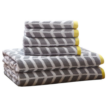 Intelligent Design Nadia Cotton Jacquard Bath Towel 6 Piece Set, Grey