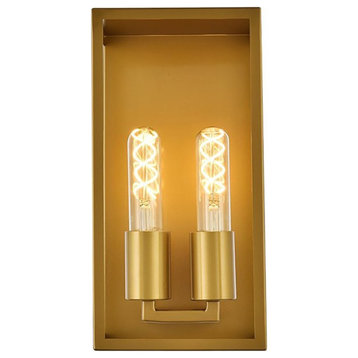 Living District Voir 2-Light Mid-Century Metal Wall Sconce in Brass