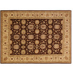 Bareens Designer Rugs - Oriental Ziegler Dotty Brown Beige Hand-Knotted Wool Rug - 8'2'' x 10'1'' - Enhance the ambiance of your home with this magnificent Persian-influenced Turkish hand-knotted rug made by skilled artisans capable of creating the most exceptional vegetable dyes and hand-spun wool. This exquisite handmade rug is a one-of-a-kind Peshawar Kafkaz, otherwise identified as Chobi, Chobi Peshawar, Oushak, or Ziegler rug. These handmade rugs are crafted in Pakistan utilizing superior-quality wool imported from Australia, New Zealand, and Korea in two types of weaves: the Persian weave and the Mori weave. This rug is meticulously crafted by hand using the finest natural vegetable dyes extracted from local plants. The artisans use a blend of hand-spun local and fine merino wool, resulting in a rug with a compelling texture, higher lanolin content, and longer staple. The artisans occasionally incorporate natural or artificial silk into the pile to enhance specific motifs. The finished product is an awe-inspiring execution of flawless design and an understated palette that exudes elegance.