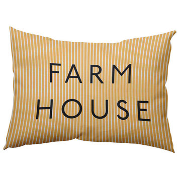 Farmhouse Ticking Polyester Indoor Pillow, Egg Yolk Yellow, 14"x20"