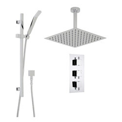 Benete Square Chrome Rain Shower System Faucet Set 2 Outlets Ceiling Head - Showerheads And Body Sprays