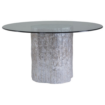 Trunk Segment Round Dining Table With Glass Top Silver Leaf