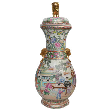 Beautiful Large Rose Canton Porcelain Temple Jar, 25"