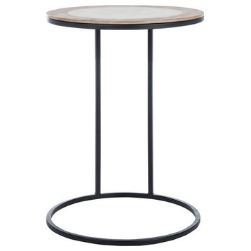 Rose Agate Side Table, White Marble/Natural/Black