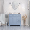 Aria 36" Bathroom Vanity, Powder Blue, Carrara Marble