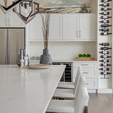 Kitchen Serving Area with Wine and Art Feature