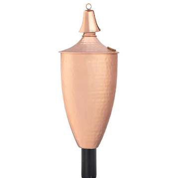 Large Elegant Tiki Style Torch With Pole and Snuffer, Hammered Copper, 1 Pack