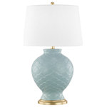 Mitzi by Hudson Valley Lighting - Demi 1-Light Table Lamp Surf With Aged Brass Accent Off White Linen Shade - Features: