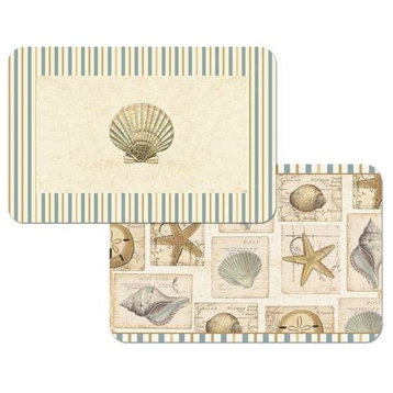 Vinyl Plastic Placemats Reversible Seashell Collage Set of 4