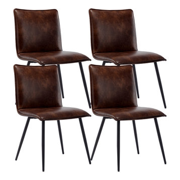 PU Leather Dining Chair Armless Side Chair Set of 4 for Dining Room, Dark Brown