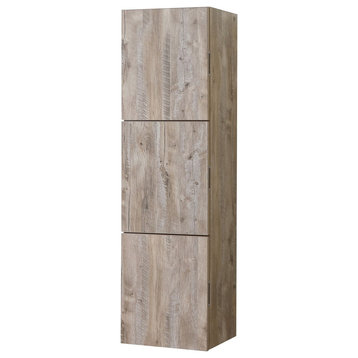 Bliss 18"W x 59"H Linen Side Cabinet, 3 Doors, Gray Oak Finish, Nature Wood