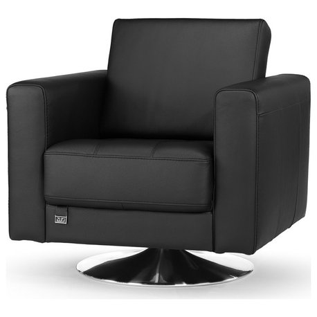 Laurent Swivel Chair with Top Grain Leather, Black