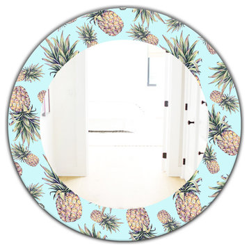 Tropical Mood Pineapple 6 Bohemian Frameless Round Wall Mirror, 32x32