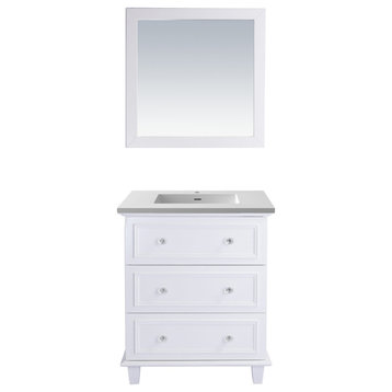 Luna, 30" White Cabinet With Matte White Viva Stone Solid Surface Countertop