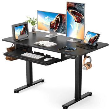 Electric Adjustable Desk, Top With Uprated Motor & Keyboard Tray, Black