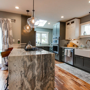 Brown Fantasy Modern Kitchen with Waterfall Panel