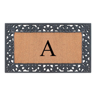 A1 Home Collections A1hc Natural Coir Monogrammed Hand Flocked Door Mat, Heavy Duty Welcome Doormat, Anti-Shed Treated Durable Doormat for Outdoor