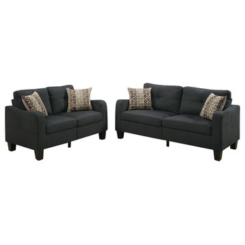 Benzara BM168738 Polyfiber 2 Pieces Sofa Set With Accent Pillows Dark Gray