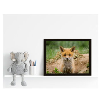 Baby Red Fox Coming Out Rustic Farmhouse Style Wall Art Prints