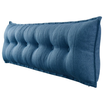 Button Tufted Body Positioning Pillow Headboard Alternative Linen Blend Blue, 71x20x3 Inches