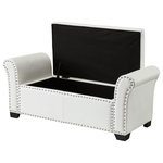 Inspired Home - Veber PU Leather Nailhead Trim Storage Ottoman Bench, Ivory - Our PU leather storage bench combines functionality and style for your living room or bedroom. This multipurpose piece can be an ottoman, seating in your living room, or functional dressing chair at foot of your bed. It exudes comfort and convenience on a daily basis. Featuring smooth rich PU leather, silver decorative nail head trim, comfortable high density foam seating, a spacious hidden storage compartment with an adjustable safety hinged storage lid, making it kid friendly and perfect for keeping books, magazines and other trappings out of sight. This modern accent piece blends harmoniously with any home furnishing and decor.FEATURES: