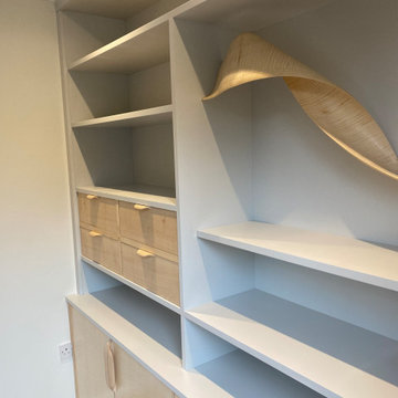 Home Office Sculptural Cabinetry with Sycamore and Sculpted Handles | Cheltenham