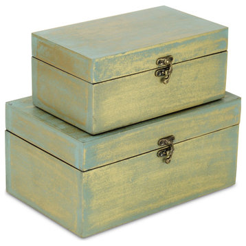 Calista Set of 2 Distressed Boxes - Brushed Gold