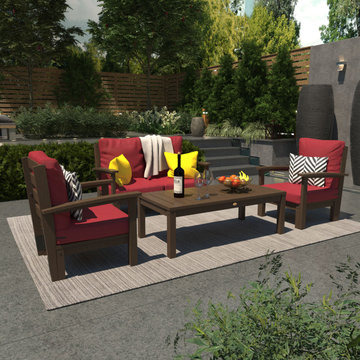 Bespoke Deep Seating Loveseat, Two Chairs, and Conversational Table Set