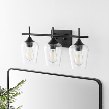 3-Light Vanity Light Sconce With Seeded Glass Shades, Matte Black