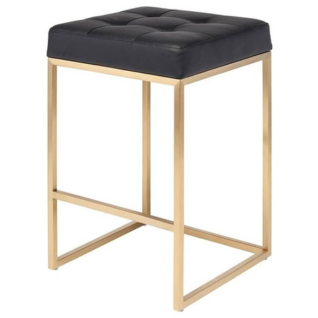 Chi Counter Stool, Brushed Gold Base, Black Seat