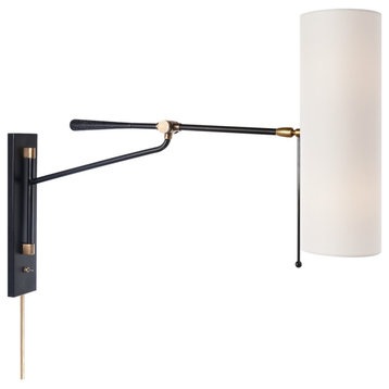 Frankfort Articulating Wall Light in Black and Hand-Rubbed Antique Brass Accents