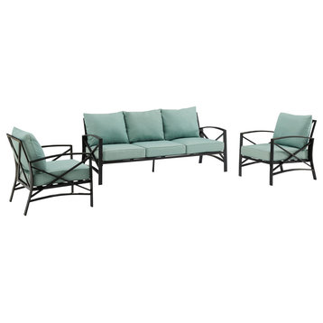 Kaplan 3-Piece Outdoor Sofa Set, Mist/Oil Rubbed Bronze Sofa and 2 Arm Chairs