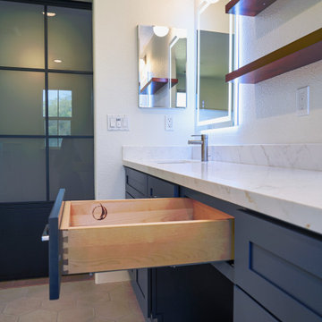 Modern Navy Blue Bathroom Vanity with LED Backlit Mirrors