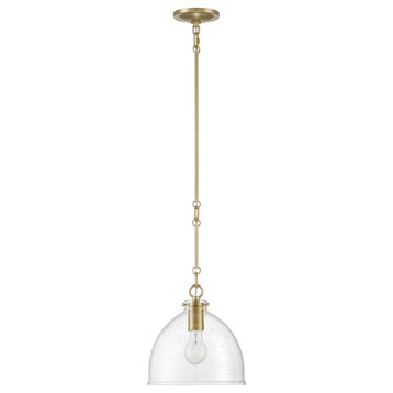 Quinn Seeded Glass 10" Dome Antique Brass Pendant Light