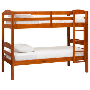 Pemberly Row Transitional Twin-over-Twin Solid Wood Bunk Bed Frame in Cherry
