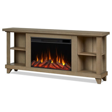 Real Flame Penrose 58" Slim Solid Wood & Glass Electric Fireplace in Driftwood