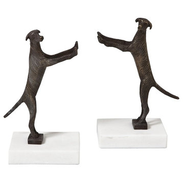 Luxe Standing Dog Iron Marble Bookends, Set of 2