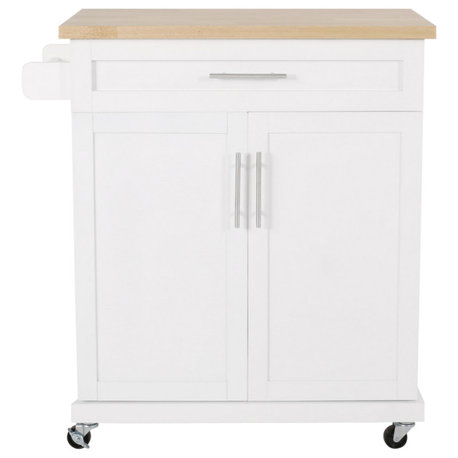 Negley Contemporary Kitchen Cart with Wheels, White + Natural