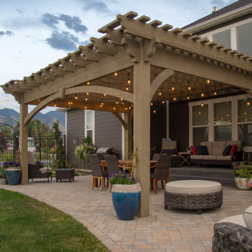 Entertainment Size | Timber Step Pergola w/Slight Curve to Mirror Paver Patio