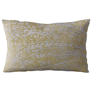 Plutus Yellow Golden Leaf Jacquard Luxury Throw Pillow, 18"x18"