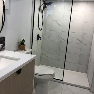 Tile install process including under tile waterproofing