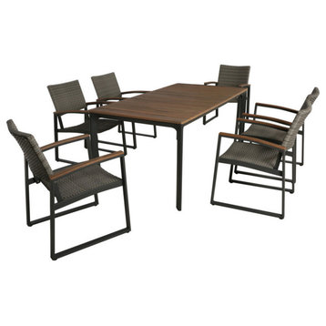 GDF Studio 7-Piece Gene Outdoor Dining Set With Wood Top, Natural /Gray